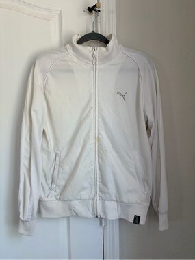 Puma White Full-Zip Bomber Track Jacket